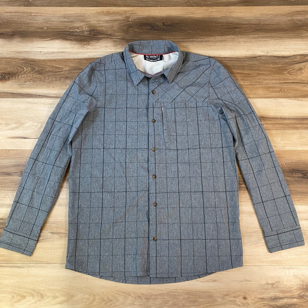 Avalanche Outdoor Supply Shirt Men Medium Gorpcore Stretch Grid Grey Hiking Work